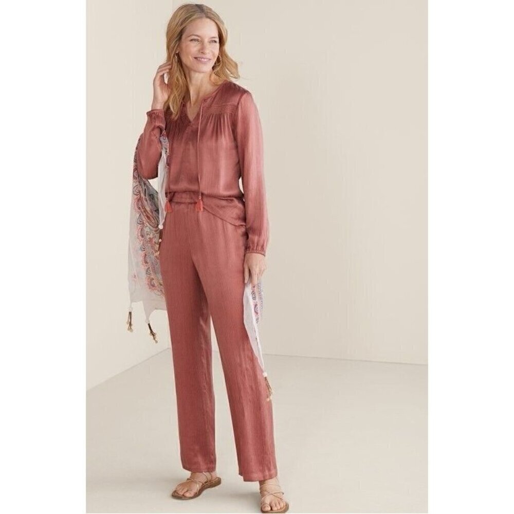 Soft Surroundings Womens Lumi Pant XL Marsala Rose Pink Pull On Textured Satin - Picture 8 of 8